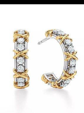 925 Silver Moissanite Stone Two-Tone X Hoops